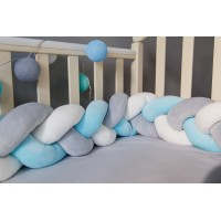 Бортик косичка в детскую кроватку - Aqua
